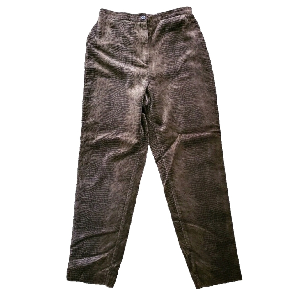 Vintage Liz Claiborne Lizsport Pants Size 8P Brown Velour Giraffe Print Academia